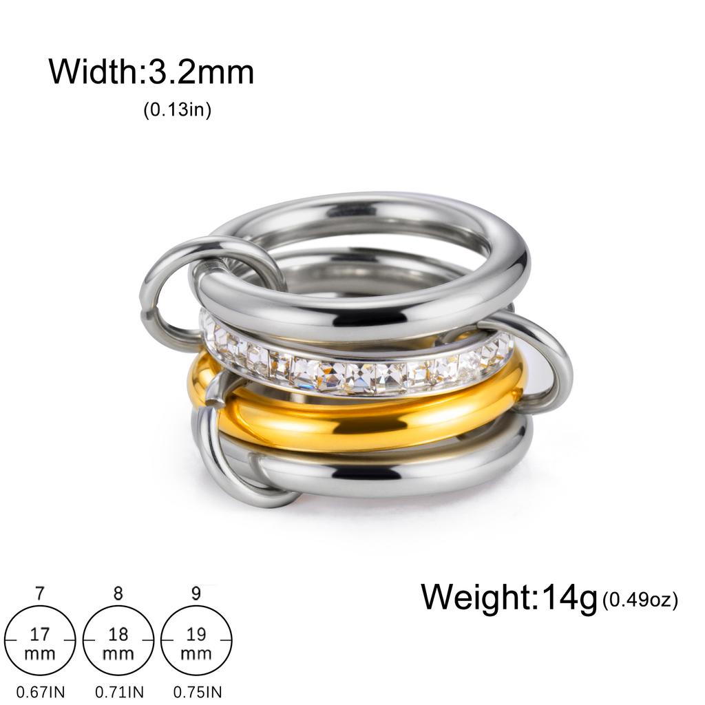 Lucktune Elegant Multiple Layer Stackable Rings Shiny Zircon Women's Finger Ring Stainless Steel Minimalist Gold Color Jewelry