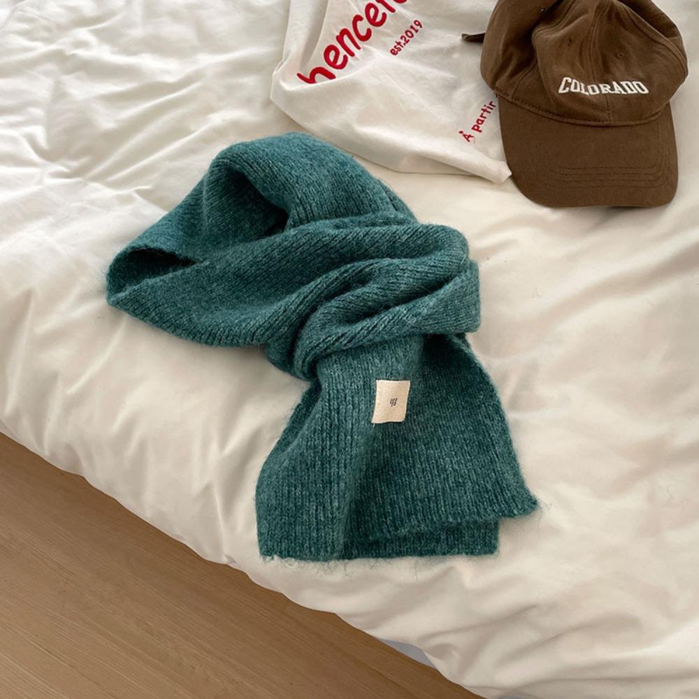 Женский шерстяной шарф однотонный, защищающий от холода, утолщенный шерстяной вязаный теплый шарф, мягкий вязаный шарф из пряжи, уличный теплый синий