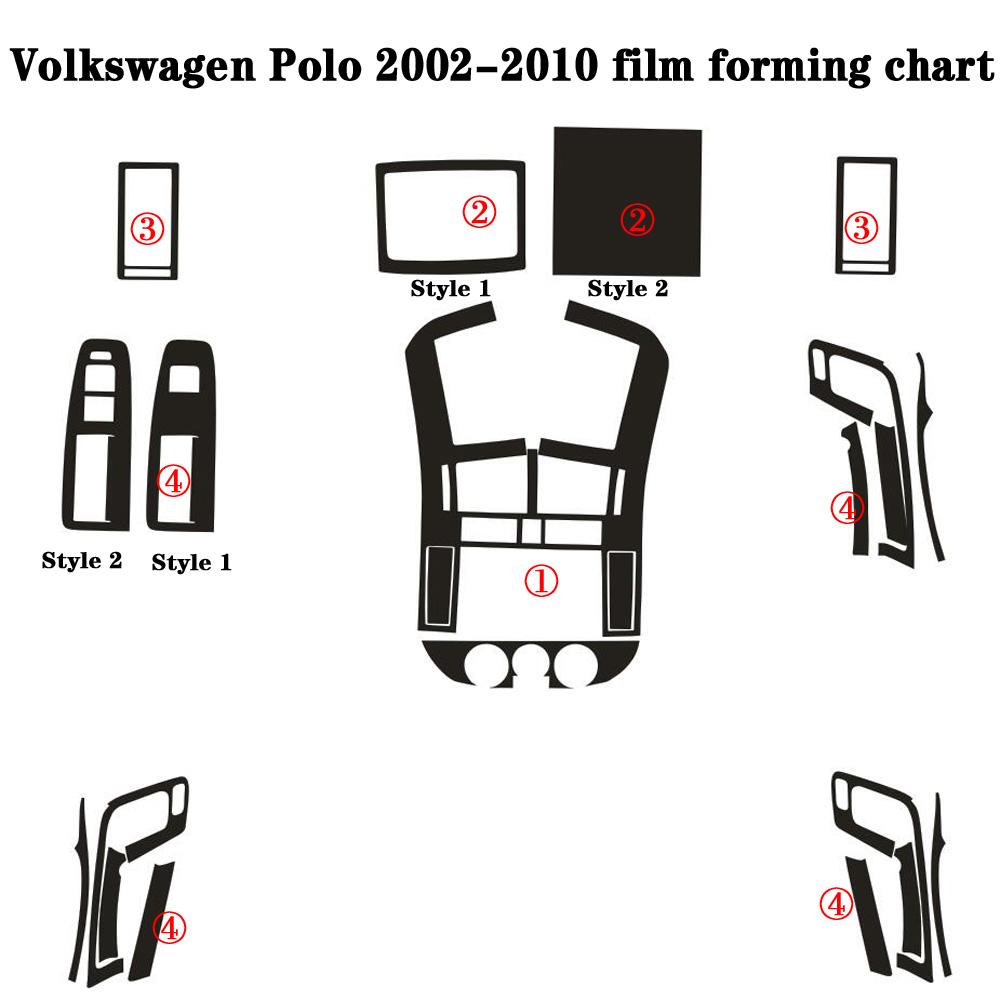 Para Volkswagen Polo 2002-2010 Panel de Control Central Interior manija de puerta pegatinas de fibra de carbono 5D calcomanías accesorios de estilo de coche