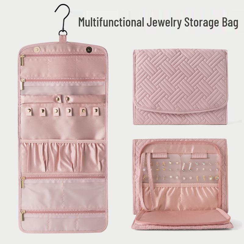 

Faux Suede Travel Jewelry Roll Organizer for Earrings and Studs рожевий