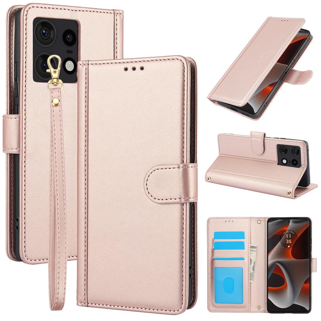 SY-003 For Motorola Edge 50 Pro 5G Case PU Leather Stand View Phone Wallet Cover with Hand Strap
