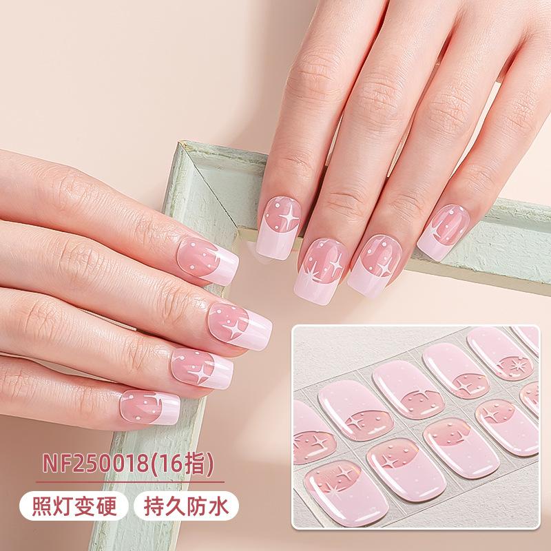 Gel nail sticker waterproof French smudge flash nail sticker UV semi-cured nail sticker cartoon