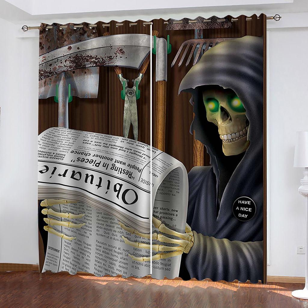 

Шторы для больших окон 3D страшные крутые черепа затемняющие шторы гостиная, роскошный набор из 2 модных дизайнерских декора комнаты 70Wx160Hcmx2&Grommet Top