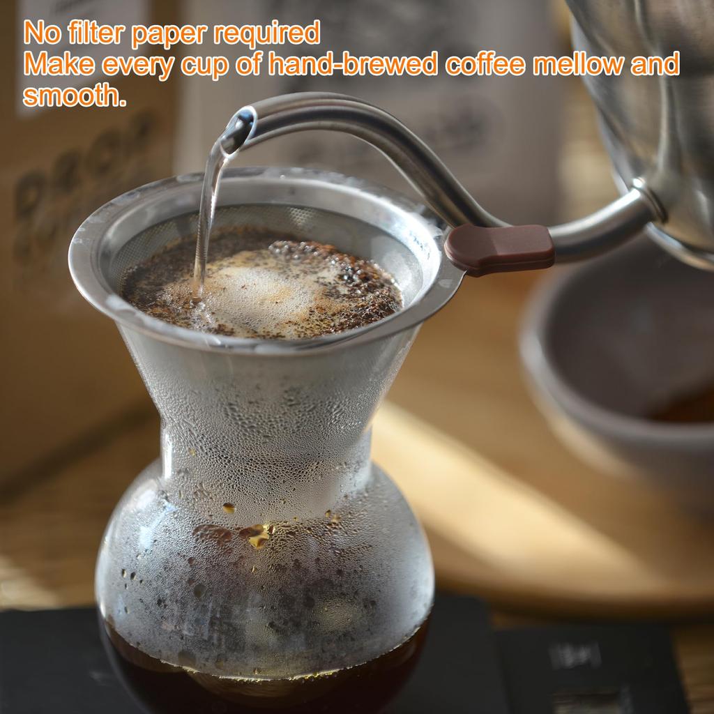 Uxcell Pour-Over Coffee Dripper, 600 Mesh, 124mm Diameter Cone, Reusable Stainless Steel Coffee Filter Maker, 3-4 Cups