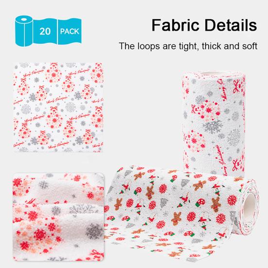 20Pcs Christmas Microfiber Cleaning Cloth Christmas Themed Print Tear-Away Reusable Paper Towel Super Absorbent Cleaning Sheets