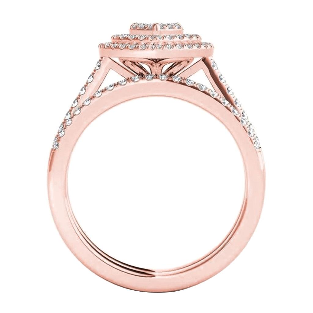 2PCS Heart Shape Rhinestones Rings for Women Girls Stackable Ring Wedding Jewelry Handmade Finger Accessories