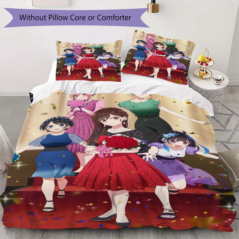 Rent a Girlfriend Pattern Bedding,Quilt Set Quilt Cover Pillowcase Home Birthday Gift(1 * duvet cover + 2 * pillowcase, without core)_lx