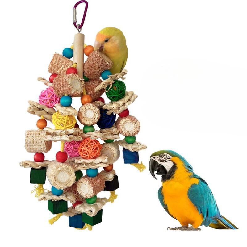 Großes Papageienspielzeug, Spielzeug für schwarze Phönixvögel, Zerreißen gegen Langeweile, bunte Holzklötze, Maiskolbenblätter, Maiskolben und Rattanbälle
