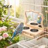 Houten Papegaai Zitstok 1 Set Voederplateau, Vogelkooi met 2 Afneembare Roestvrij Stalen Kooi Bakjes, Houten Stok, Spiegel, Accessoires Parkieten