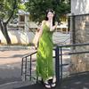 2026 new summer new lotus leaf edge green floral suspender dress women's summer Sanya seaside slim dress