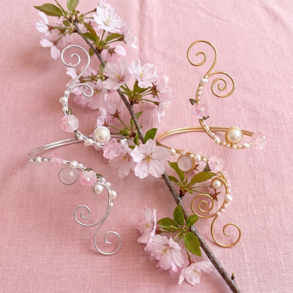 Adjustable Flower Arm Cuff Pearl Open Arm Bangle Boho Hollow Out Arm Band  Men