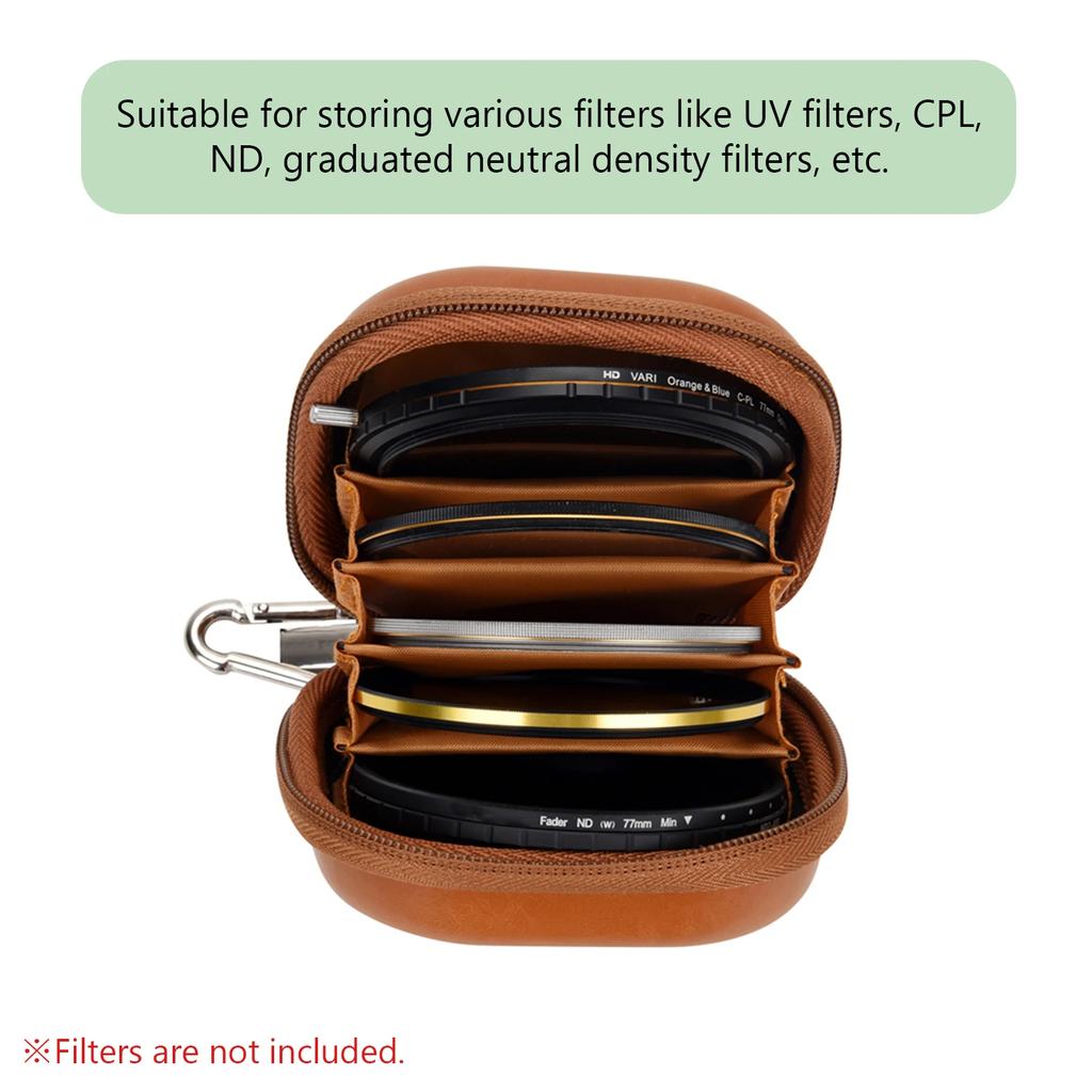Schutzhülle aus PU-Leder Staubdichte Tragetasche Stanzung Fassungsvermögen 5 Stück bis 82mm Filter für UV CPL