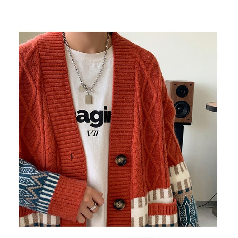 Jaro a podzim Nový trendy všestranný svetr Pánský zesílený volný denní jednoduchý ležérní barevný blok kardiganová bunda Pánská M-2XL