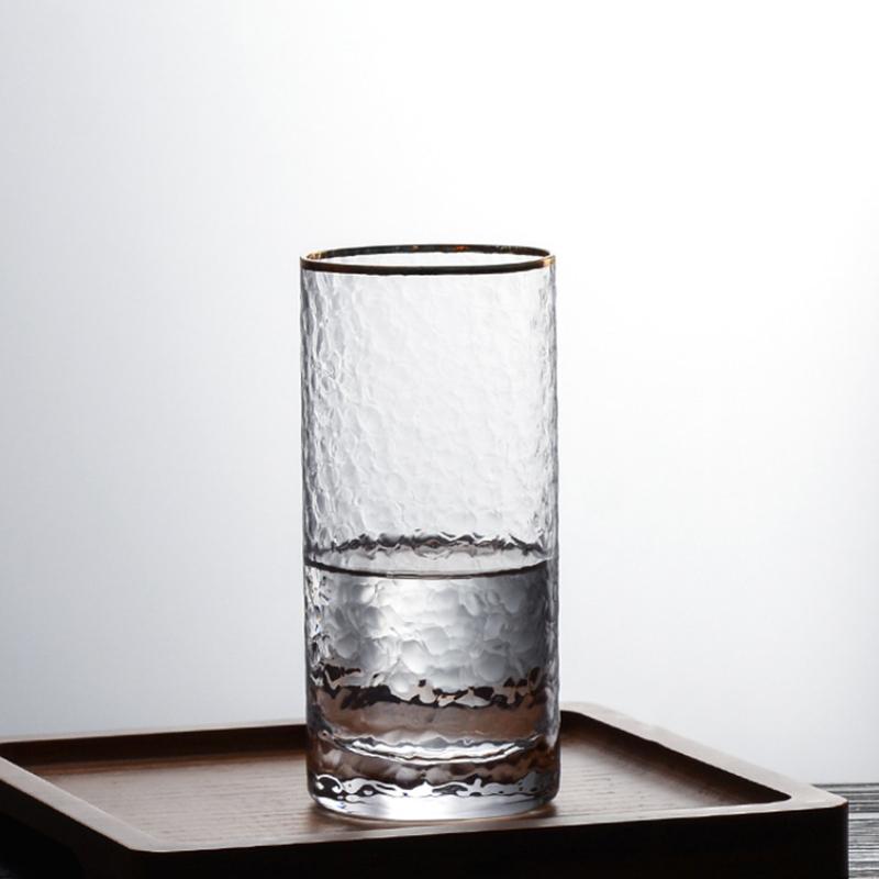 4pcs Set 11oz 320ml Gold Edged Water Cup Relief Wine Glass Household Heat-resistant Tea Cup Juice Milk Soda Water Beverage Mugs