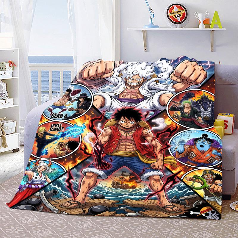 One Piece Cartoon Throw Blanket Soft Plush Warm Flannel Lightweight for Sofa Bed Couch Cozy Travel Decor -QJY
