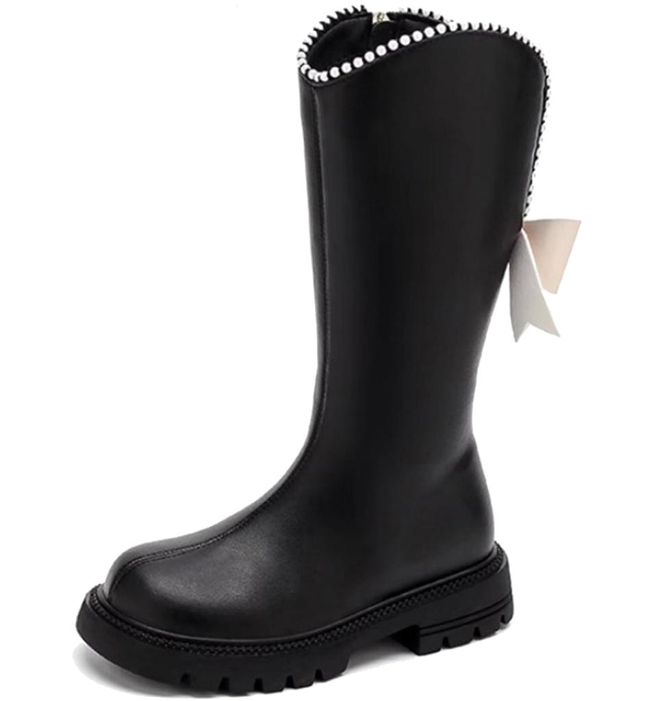 PPXID Pipishida Long Boots for Ribbon Fleece Side Christmas Everyday Size 21cm Girls, Decor, Lining, Warm, Water-Repellent, Zipper, Non-Slip,