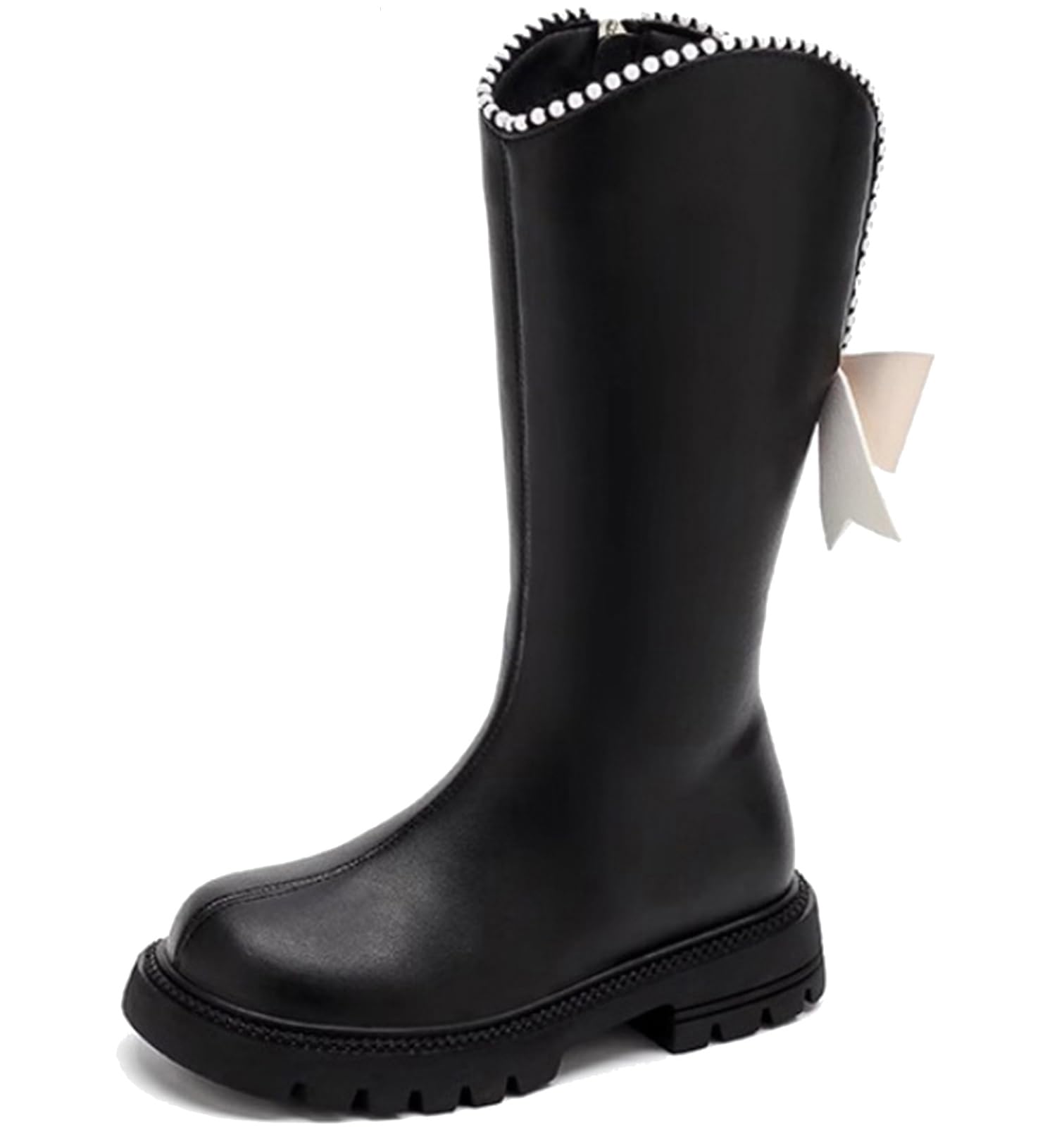 

PPXID Pipishida Long Boots for Side Christmas Everyday Size 21cm Girls, Bow-Decorated, Fleece-Lined, Warm, Water-Repellent, Zipper, Non-Slip, чёрный