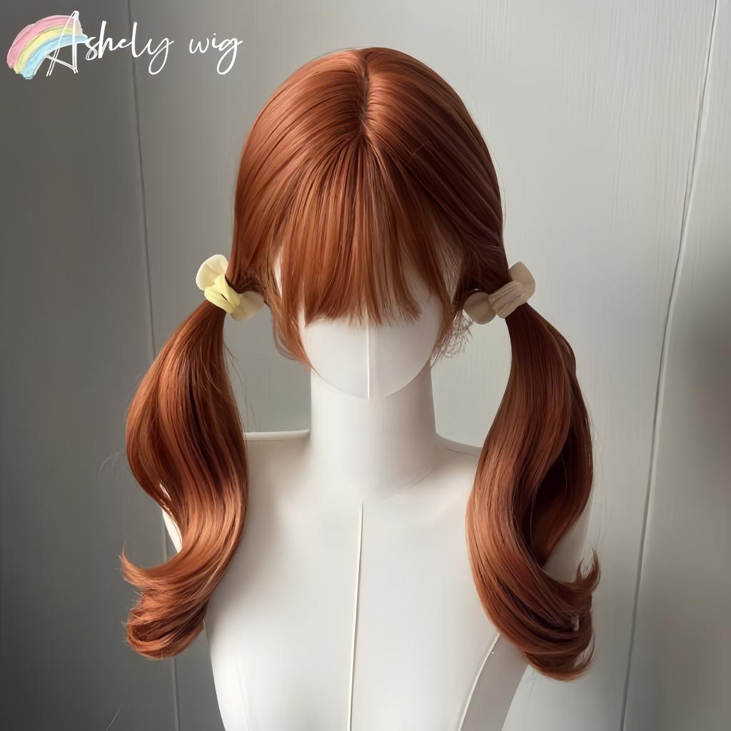 Ashely Ginger Orange Wig with Bangs Long Hair Wigs for Women Body Wavy Lolita High Temperature Fibers Synthetic Wigs for Cosplay