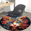 1pc Colorful Floral Cat Round Carpet Office Chair Mat, Anti Slip Rug for Home Decor, Festival Gift, Office, Living Room, Bedroom