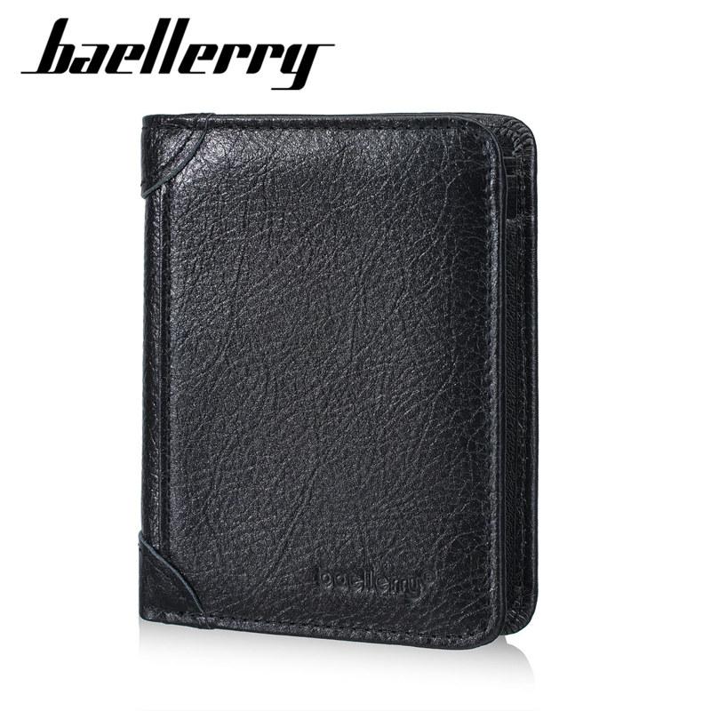 Baellerry Vintage Design Tri-fold Genuine Leather Short Wallets for Men Business ID Card Holder Cash Pack Money Bags