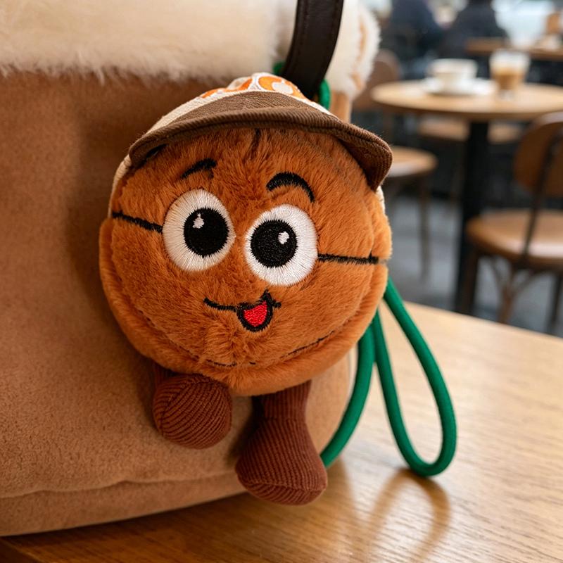 Cartoon Sports Ball Plush Keychain Cute Mini Stuffed Basketball Football Soccer With Hat Soft Toys Kawaii Bag Charm