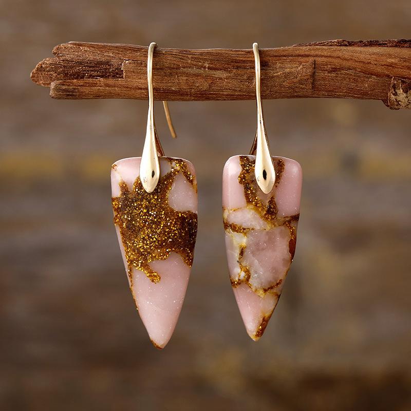 Ethnic style natural stone arrow earrings, stud earrings, light luxury jewelry earrings.