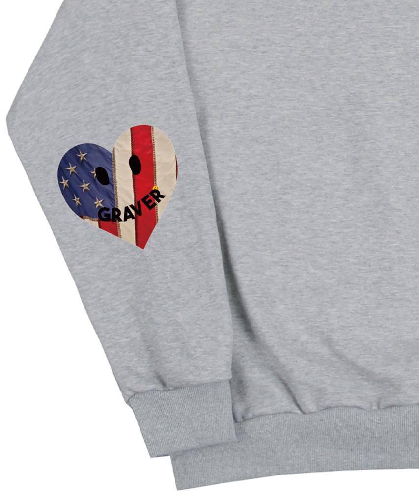 GRAVER [Unisex] Elbow American Flag Smile Heart Sweatshirt_Gray