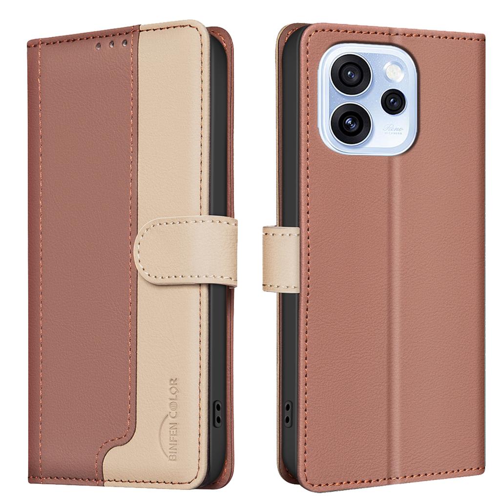 For Oppo Reno15 F 5G Leather Case BINFEN COLOR Splicing Color RFID Blocking Wallet Stand Phone Cover