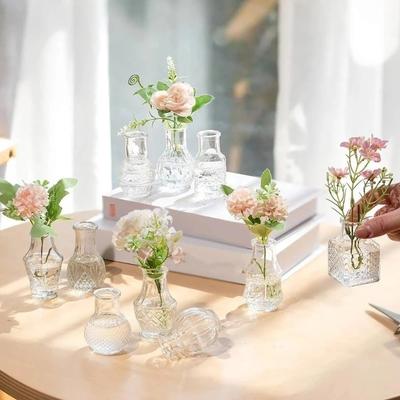 10PCS/SET Crystal Clear Small Vase Set Retro Relief Flower Vase Flower Holder  Hydroponics Plant