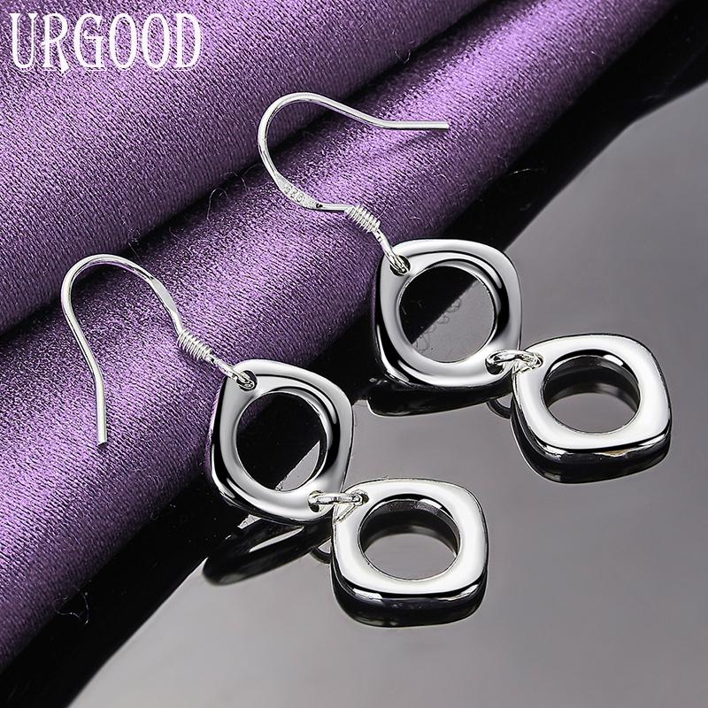 925 Sterling Silver Two Sided Round Dropped Earrings Fashion Jewelry