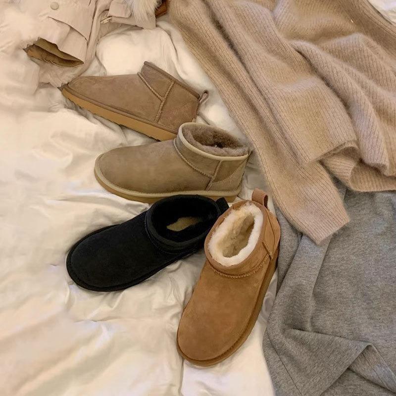 Women's Snow Boots with Thickened Fleece, Anti-slip and Waterproof Short Cotton Shoes