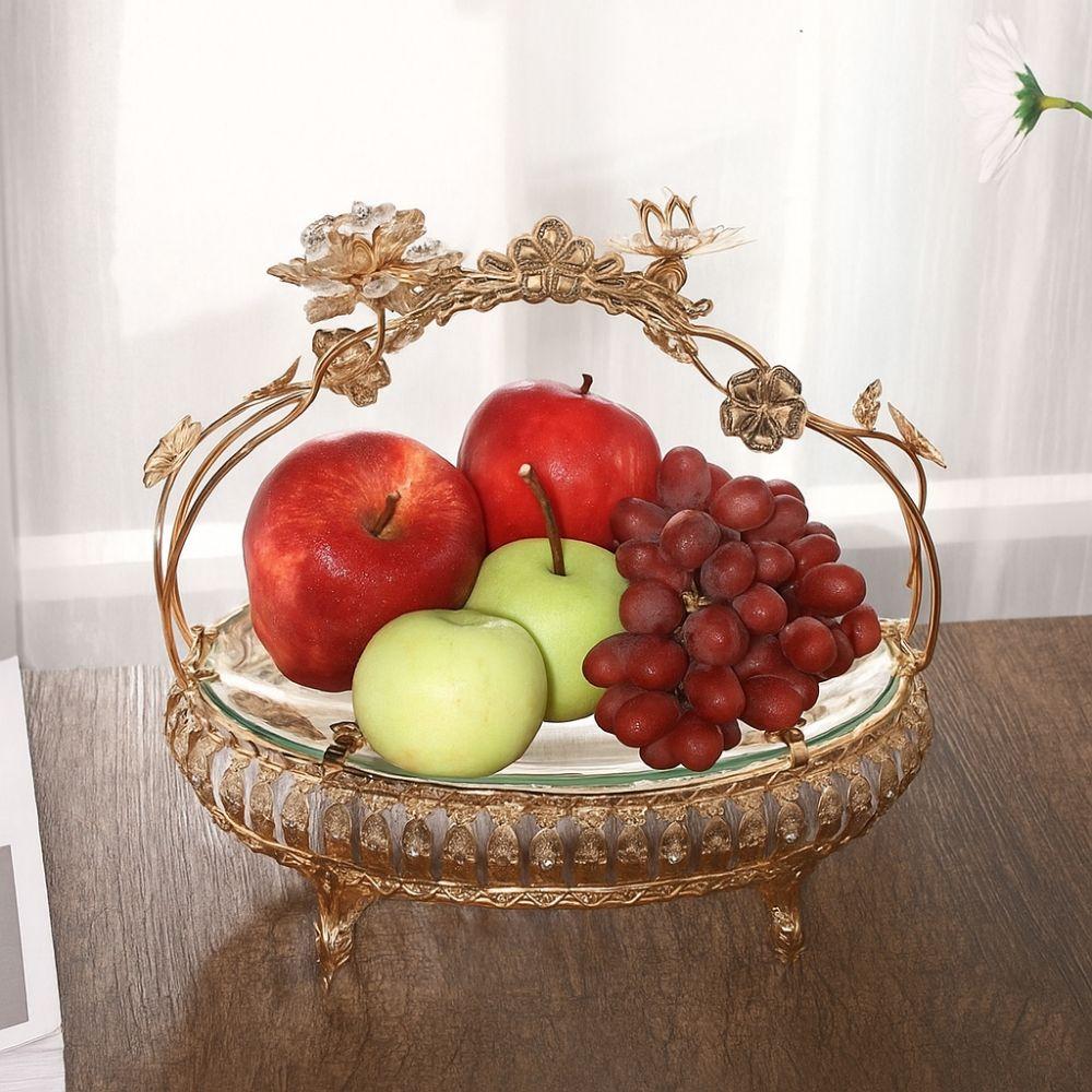 European Style Metal Fruit Plate Portable Handle Retro Storage Basket  For Home Kitchen Bar