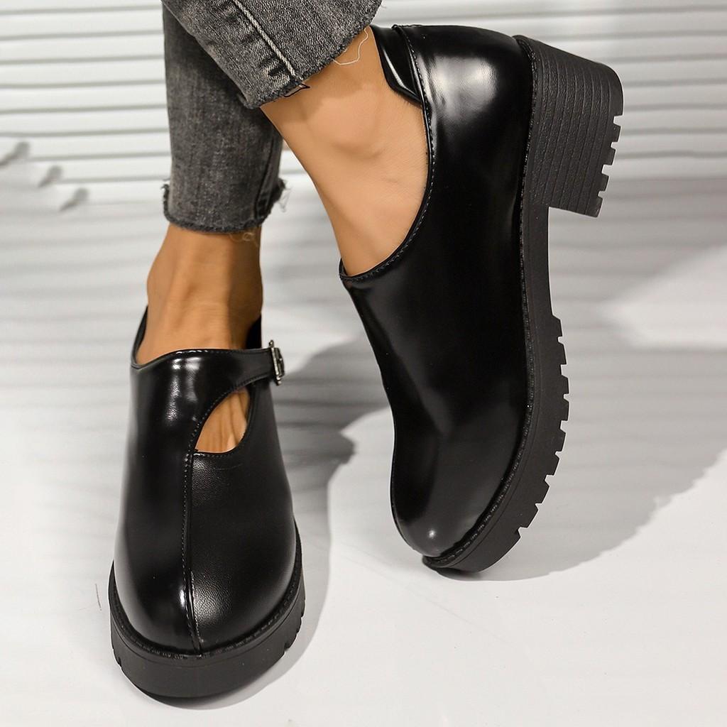 

Sole Thick Stylish Womens Oxford Shoes In Classic Black For Casual Everyday Wear StyleH
