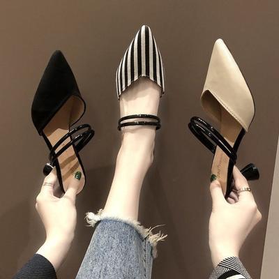 Moda Elegante Mulher Sapatos de Salto Alto Sapato de Salto de Luxo Listrado Preto Verão Sandálias Femininas Designer de Moda Verão Novo 2024 Chinelos Altos