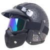 Retro Leather Motorcycle Half Helmet with Visor