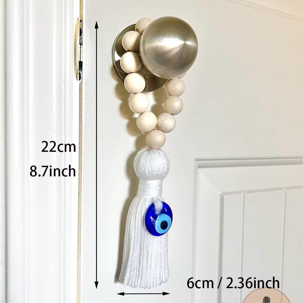 Handmade Boho Evil Eye Hanging Ornament, Wood Bead Tassel Lucky Charm For Car Home Door Decor