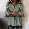 2026 New European & American Women's Summer V-Neck Cotton Linen Shirt - Fashionable Button-Down Top