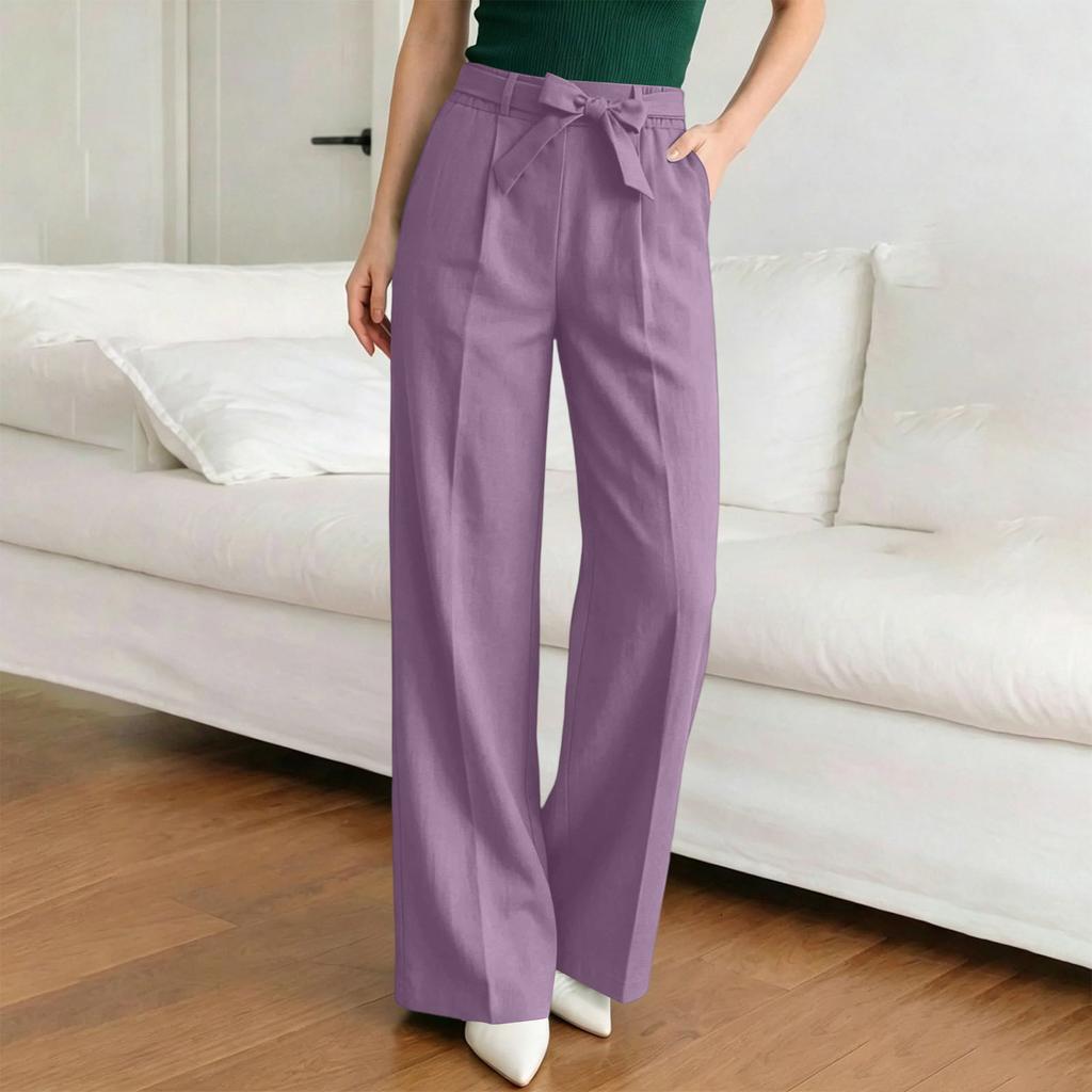 Women's Straight Leg Casual Pants with Slant Pockets and Waist