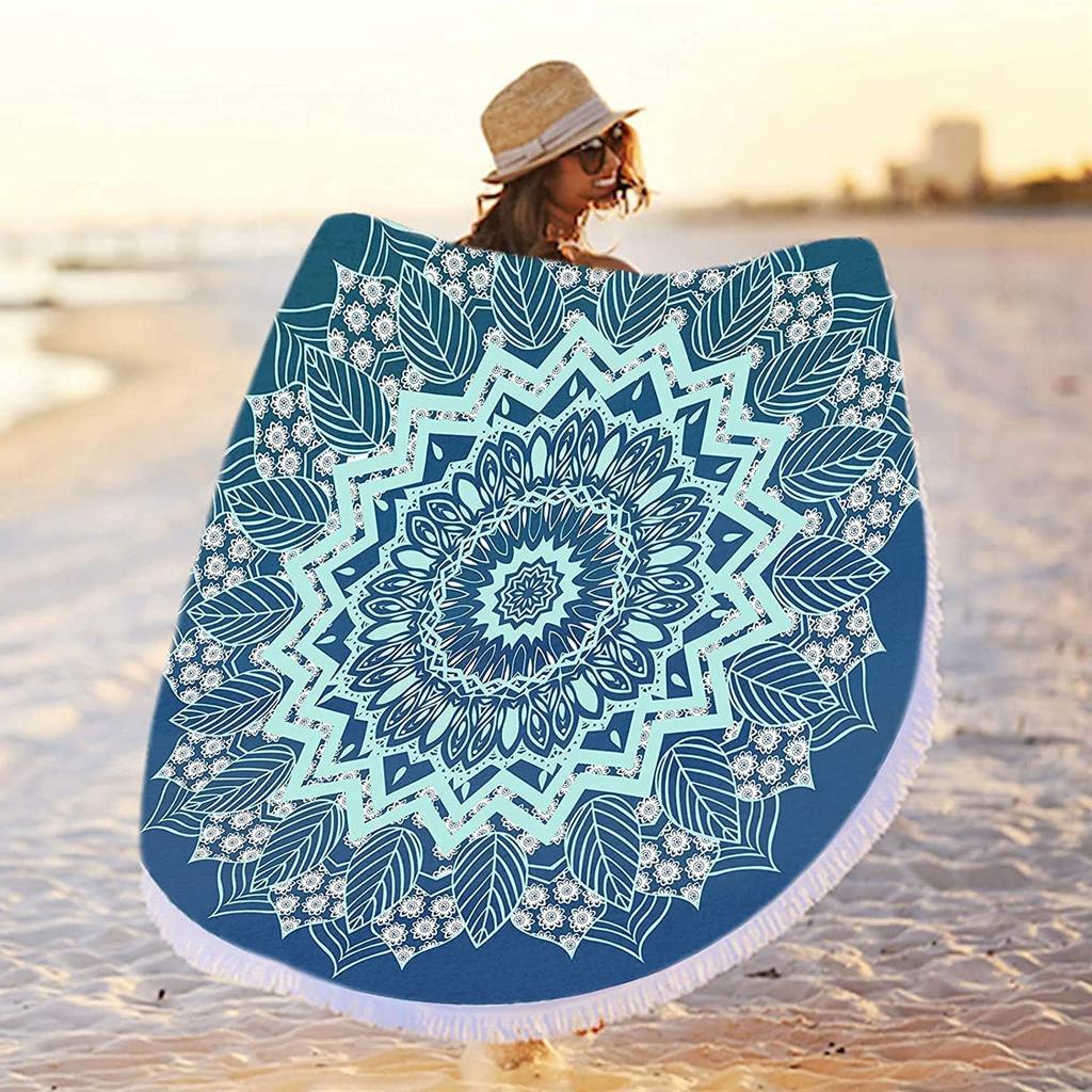 Round Gold Yellow Mandala Beach Towel Blanket,Microfiber Soft Sand Free Large Water Absorbent Beach Blanket Swim Pool Towel