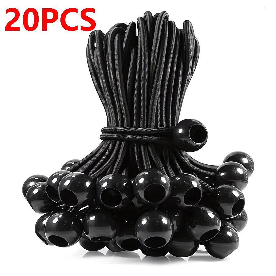 10/20pcs Nylon Heavy-Duty Elastic Rope with Ball, Tent Guyline, Camping and Cargo Handling, Outdoor Support Equipment, Black