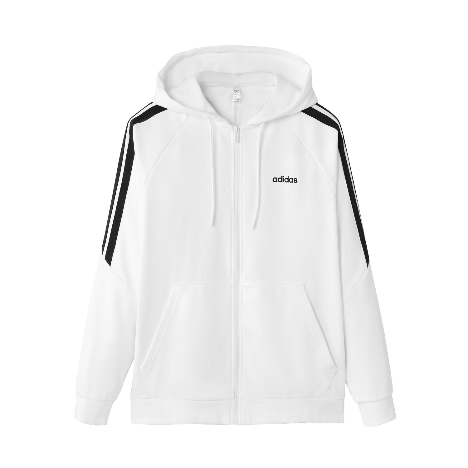 adidas Unisex 3-Stripes Raglan Sleeve Logo Printed Loose Full-Zip Hooded Jacket White KA2578 M