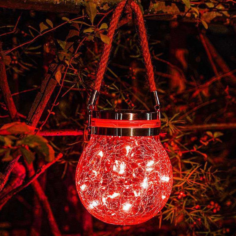 Solar Crackle Mason Jar Light for Garden, Balcony, or Tree Hanging Decor