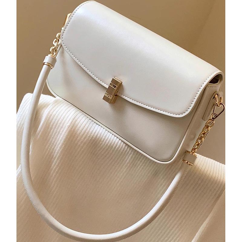 Fashion Red Texture Underarm Bag Chain Design Sense Casual Small Square Bag Women  New All-matching Solid Color Commuter Bag