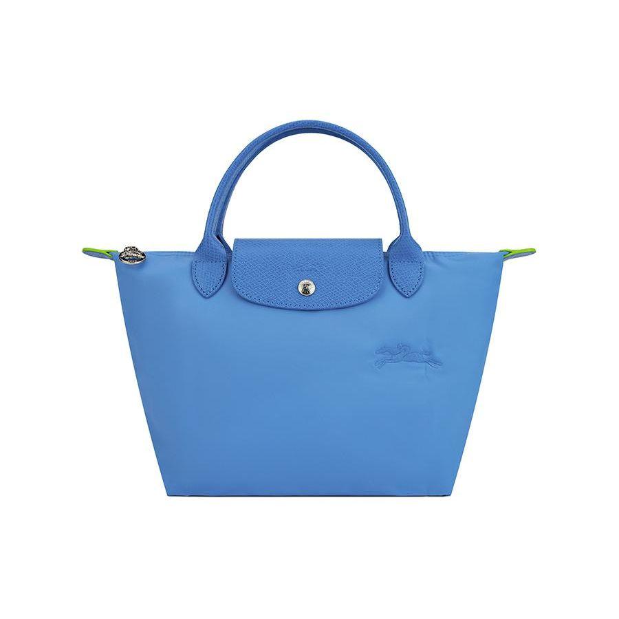 Longchamp Le Pliage Green Bottoncino Monocolore Pieghevole Bordatura Tela Riciclata Borsa a Mano Piccola da Donna Blu Fiordaliso L1621919P82