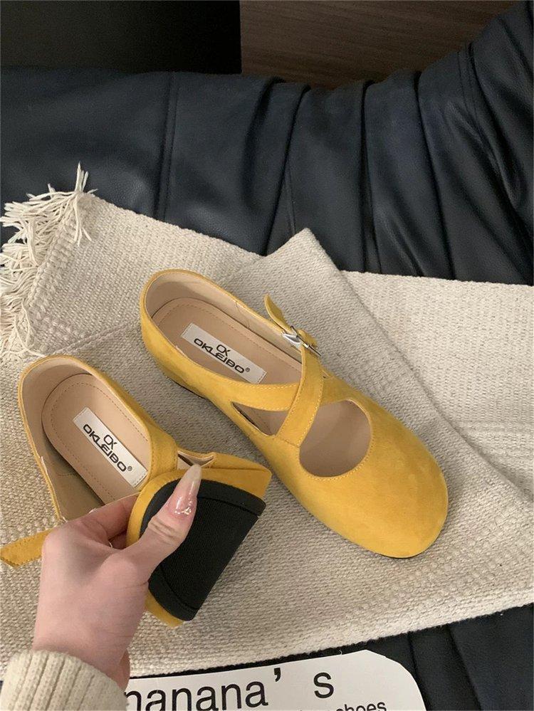 

Внутренняя платформа с завышенной талией, ретро розовые туфли с круглым носком, женская обувь 2025 года, новые повседневные туфли Мэри Джейн с перекрестным ремнем, модные туфли 35 жёлтый