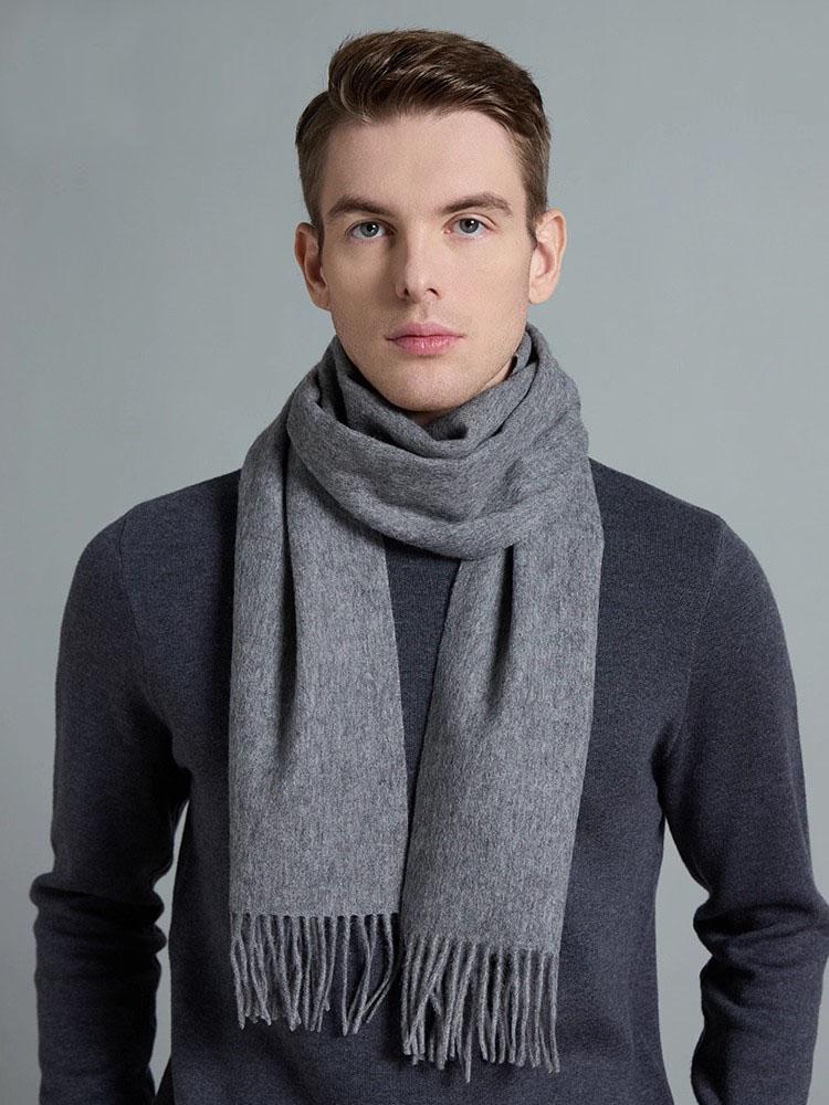 High Quality Solid Color 100% Wool Scarf Men's Women Autumn Winter Versatile Classic Wool Muffler Men's Warm Soft Tassel Scarves