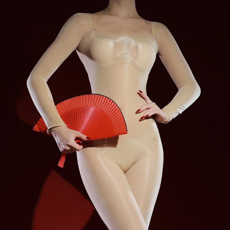 Sexy Full Body One-Piece Open Crotch Stockings High-Cut Seamless Off-Shoulder 5D Ultra-Thin Unisex Glossy Lingerie