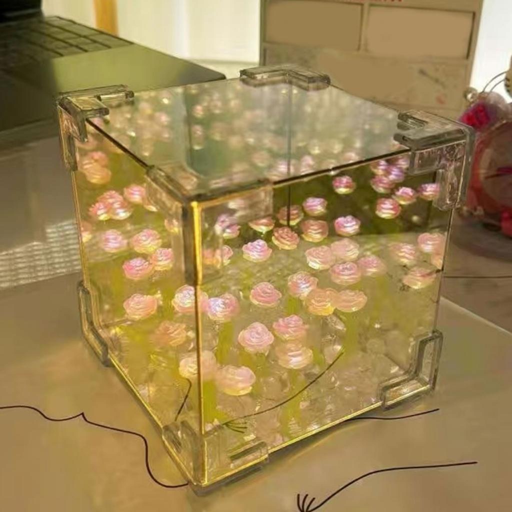 Handcraft Lover DIY 21Pieces 3D Tulips Night Lamp and Mirror 2 In 1 Kits Handmade Flowers Night Light Set Desktop Decors