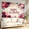 2D Floral Burgundy Pink Happy Birthday Backdrop Banner for Birthday Party Photography Decoration