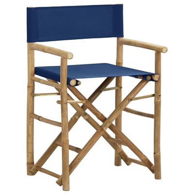 Folding Director Chairs 2 Pcs Blue Bamboo and Fabric